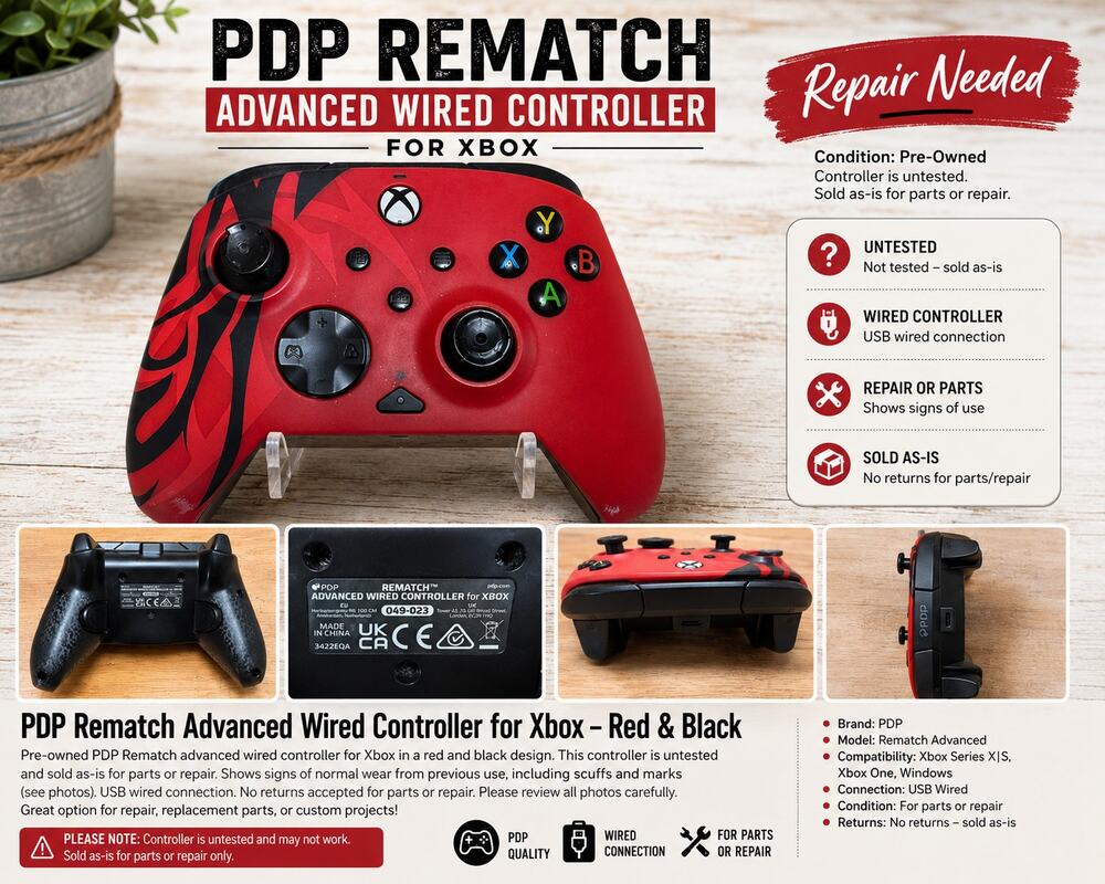 PDP Rematch Advanced Wired Xbox Controller Red/Black – For Parts or Repair